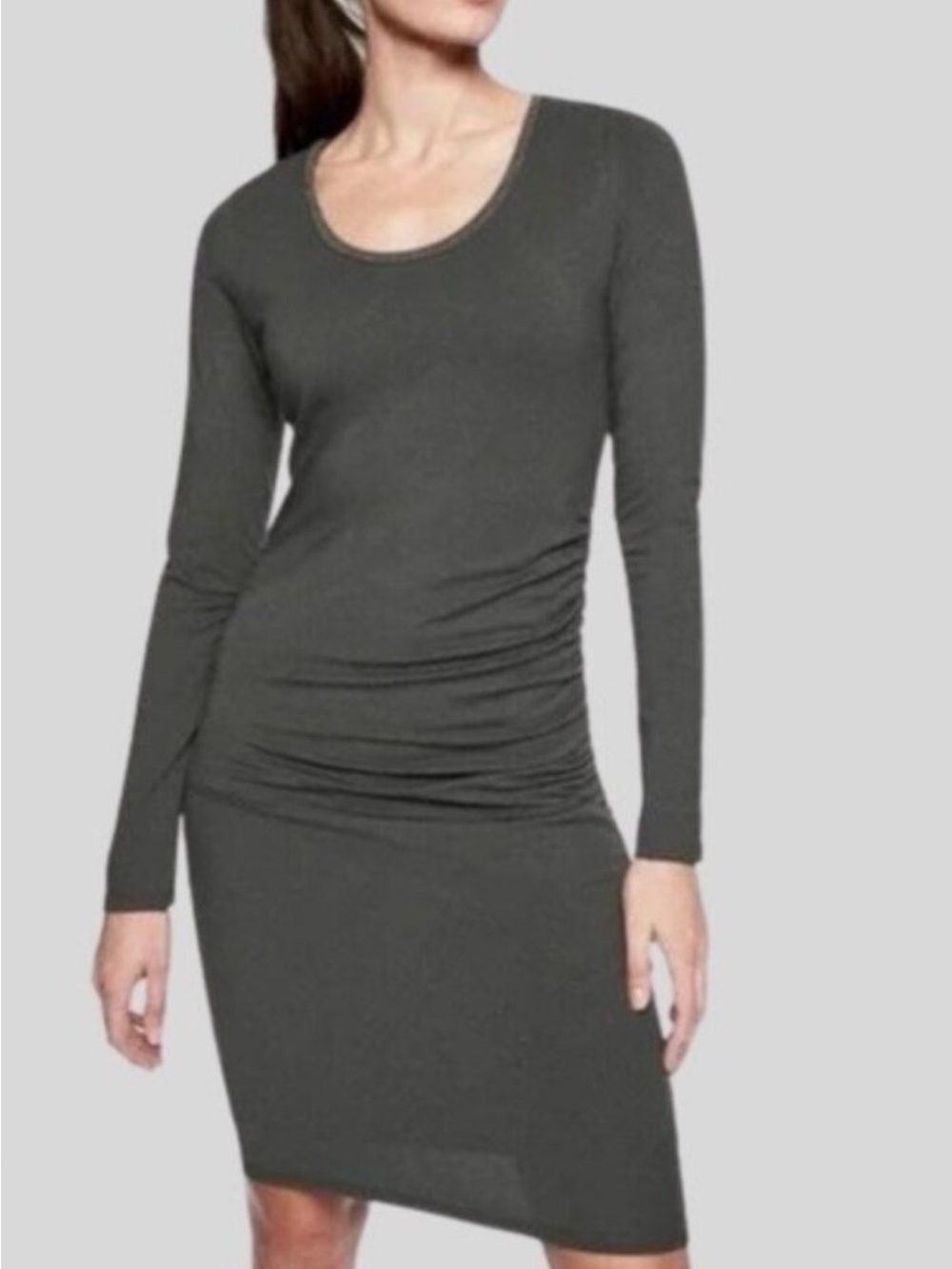 Athleta Charcoal Gray Long Sleeve Scoop Neck Ruched Dress